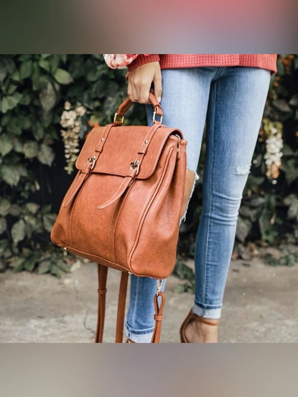 Classic Tan Faux Leather Satchel Handbag